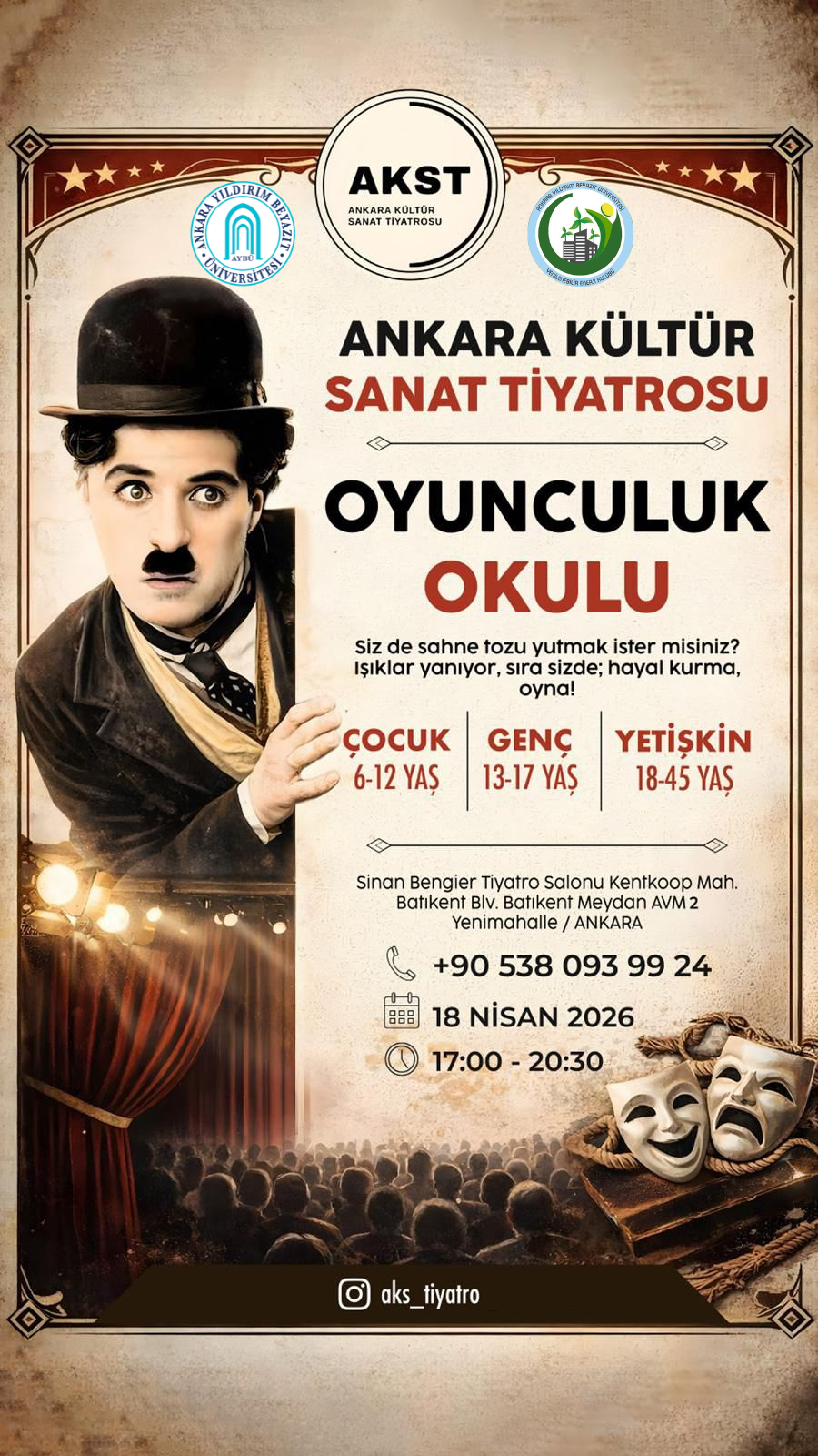 Ankara Kültür Sanat Tiyatrosu Oyunculuk Eğitimi Duyuru İşbirliği